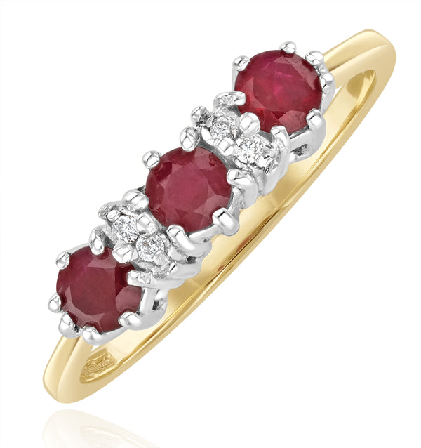 Ruby 0.58ct And Diamond 9K Gold Ring A3399